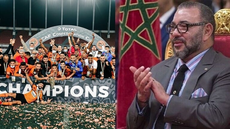 جلالة الملك يهنئ أعضاء نادي النهضة الرياضية البركانية لكرة القدم بمناسبة التتويج بكأس الكونفدرالية الإفريقية