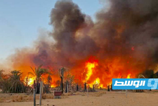 السيطرة على حريق كبير في مزارع قرية بوحليمة بالكفرة