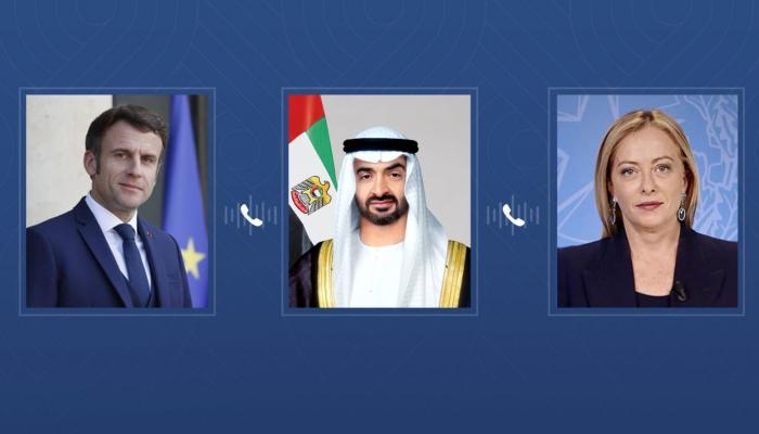 محمد بن زايد يبحث مع ماكرون وميلوني تطورات المنطقة