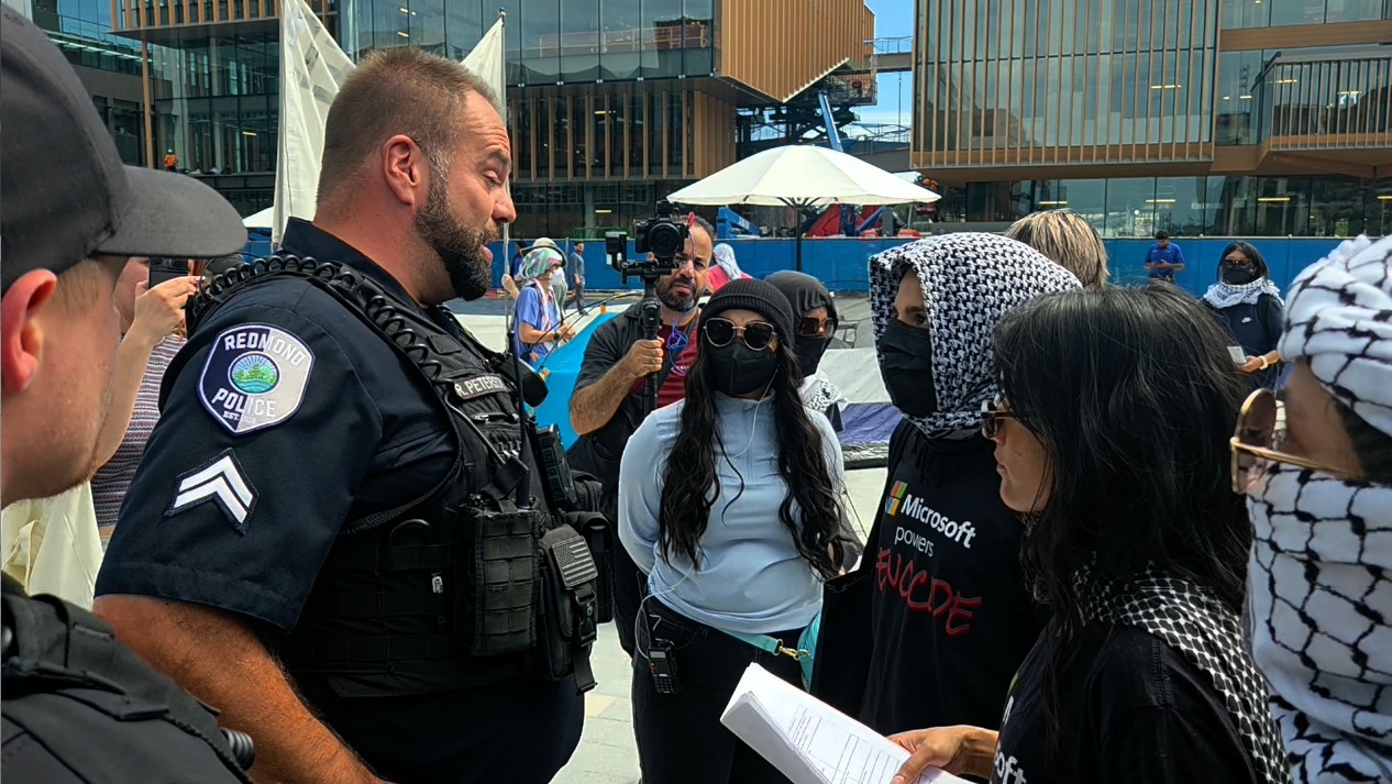 Protesters set up temporary encampment at Microsoft to pressure company on Israel contracts