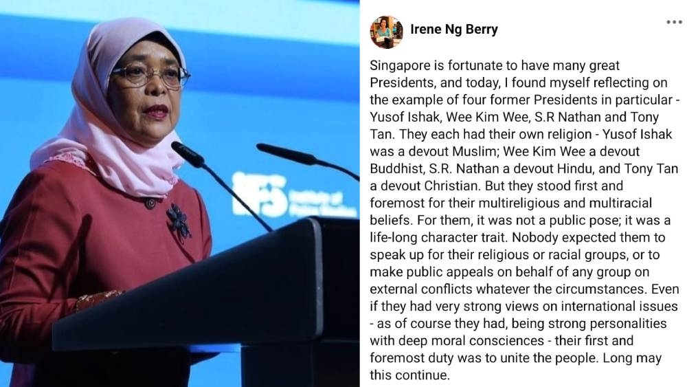 Former PAP MP allegedly takes veiled swipe at Halimah Yacob's Gaza remarks