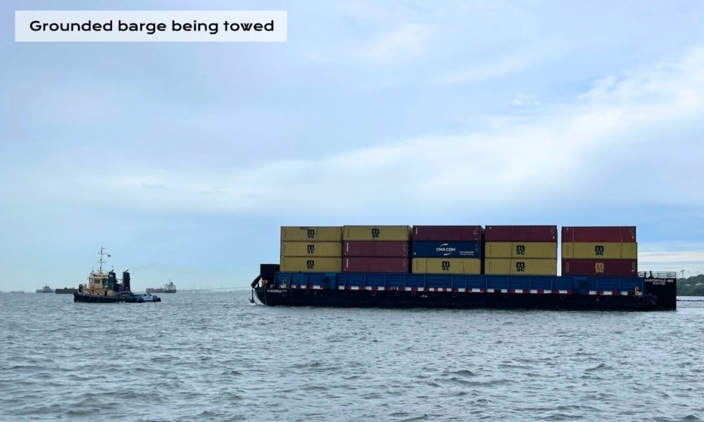Container barge grounded off Sentosa towed away safely; investigations under way