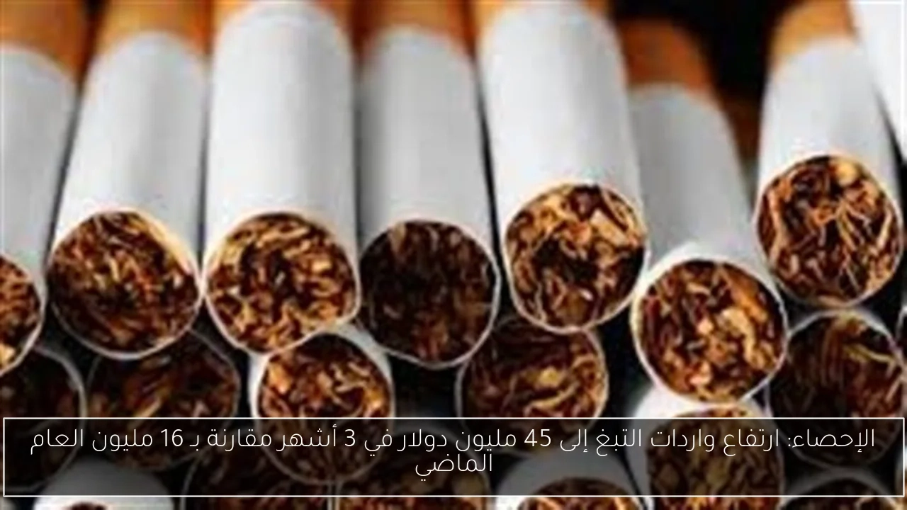 الإحصاء: ارتفاع واردات التبغ إلى 45 مليون دولار في 3 أشهر مقارنة بـ 16 مليون العام الماضي