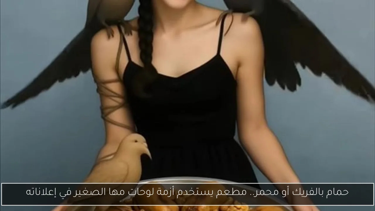 حمام بالفريك أو محمر.. مطعم يستخدم أزمة لوحات مها الصغير في إعلاناته