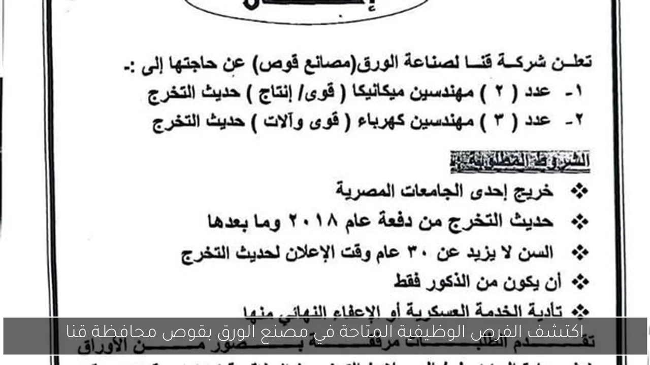 اكتشف الفرص الوظيفية المتاحة في مصنع الورق بقوص محافظة قنا