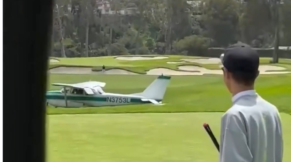 VIDEO: A small Cessna Plane makes an emergency landing at a private golf course in Los Angeles, CA