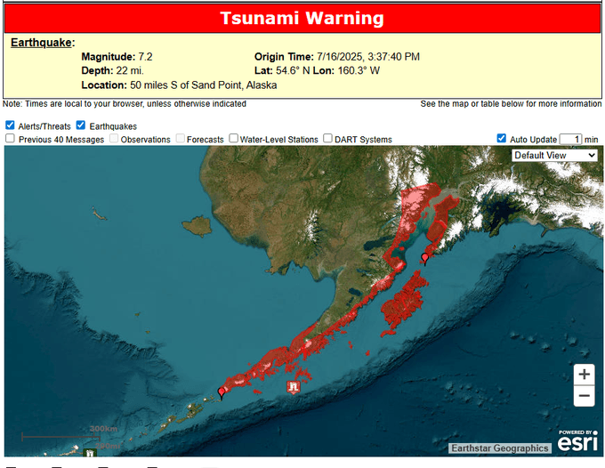 BREAKING: 7.2 Magnitude Earthquake Strikes Alaska Peninsula, Tsunami Warning Issued