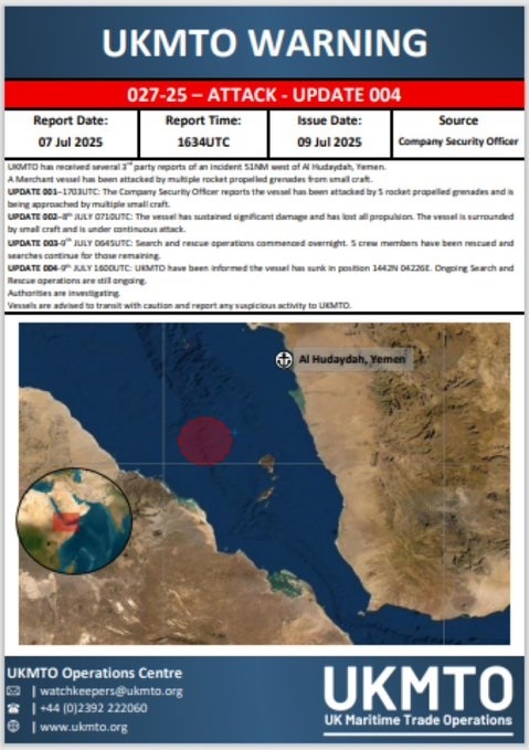 Eternity C Sinks After Houthi Attack; Search and Rescue Operations Underway