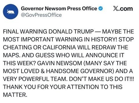 California Governor Gavin Newsom has issued a ‘final' warning to Trump and Republicans