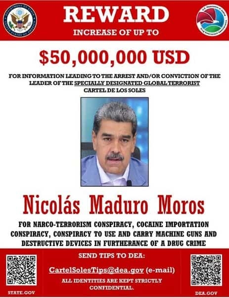 US offers $50 million reward for Maduro's arrest