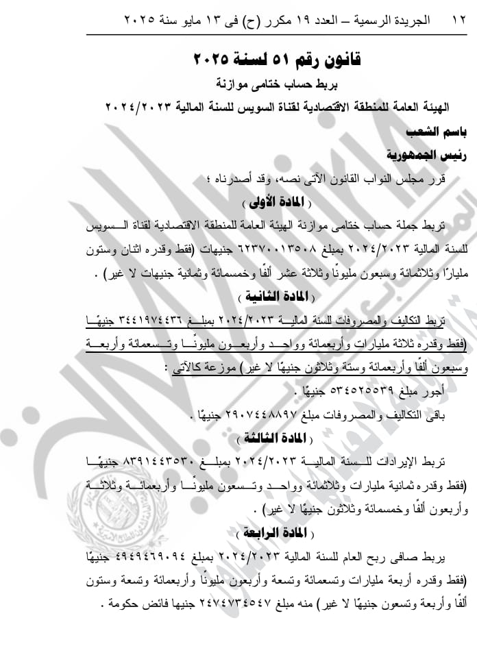 فائض 2.4 مليار جنيه.. تفاصيل الحساب الختامي لموازنة الهيئة الاقتصادية لقناة السويس 2023-2024