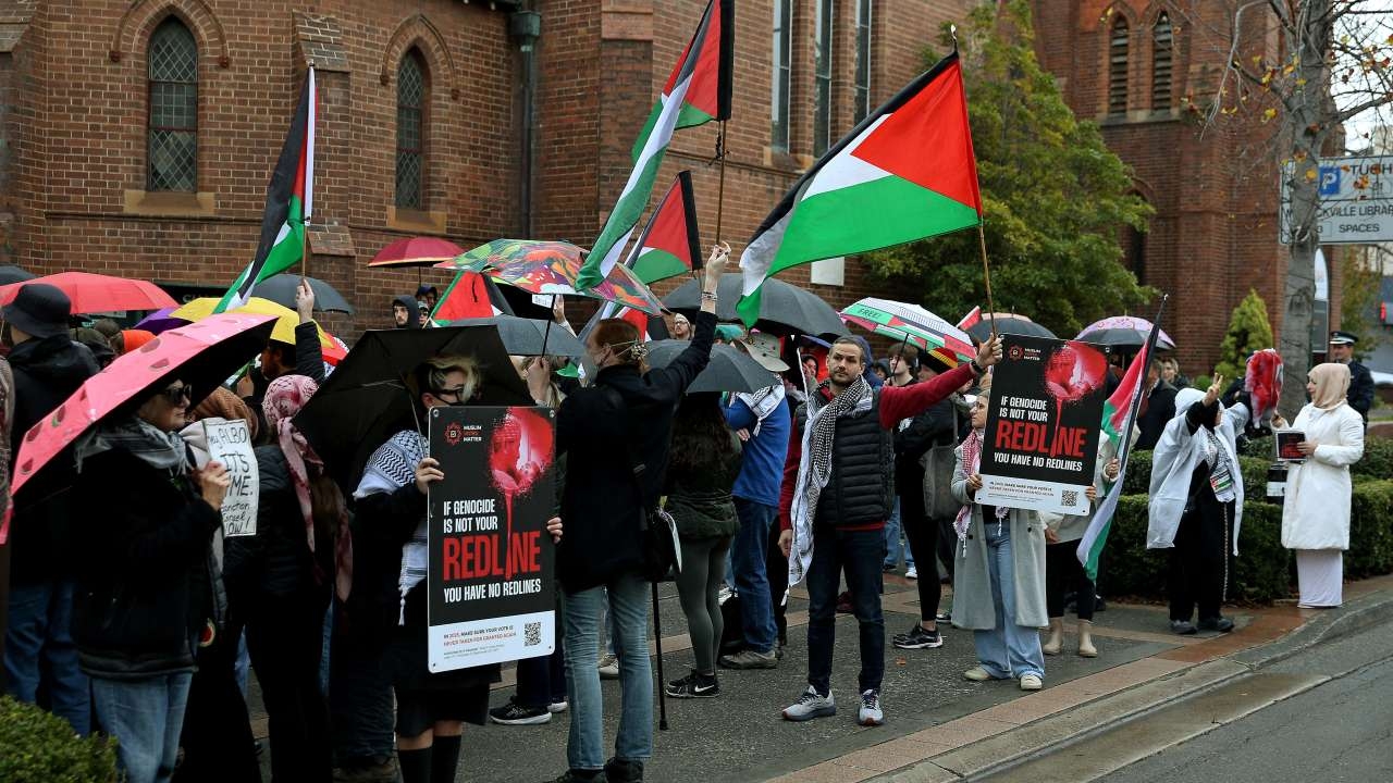 Pro-Palestine activists rally outside Prime Minister Anthony Albanese's office after Greta Thunberg detained by Israel