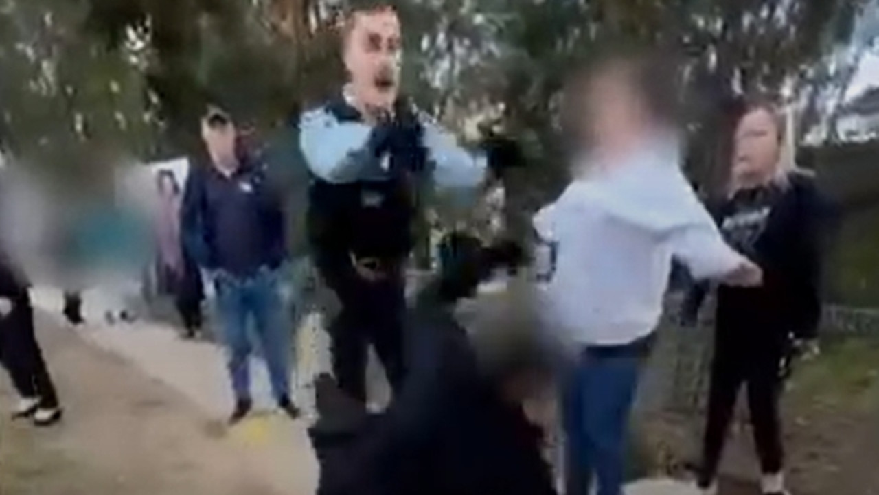 Cop allegedly filmed pushing woman outside a NSW school after another woman was threatened, car window smashed