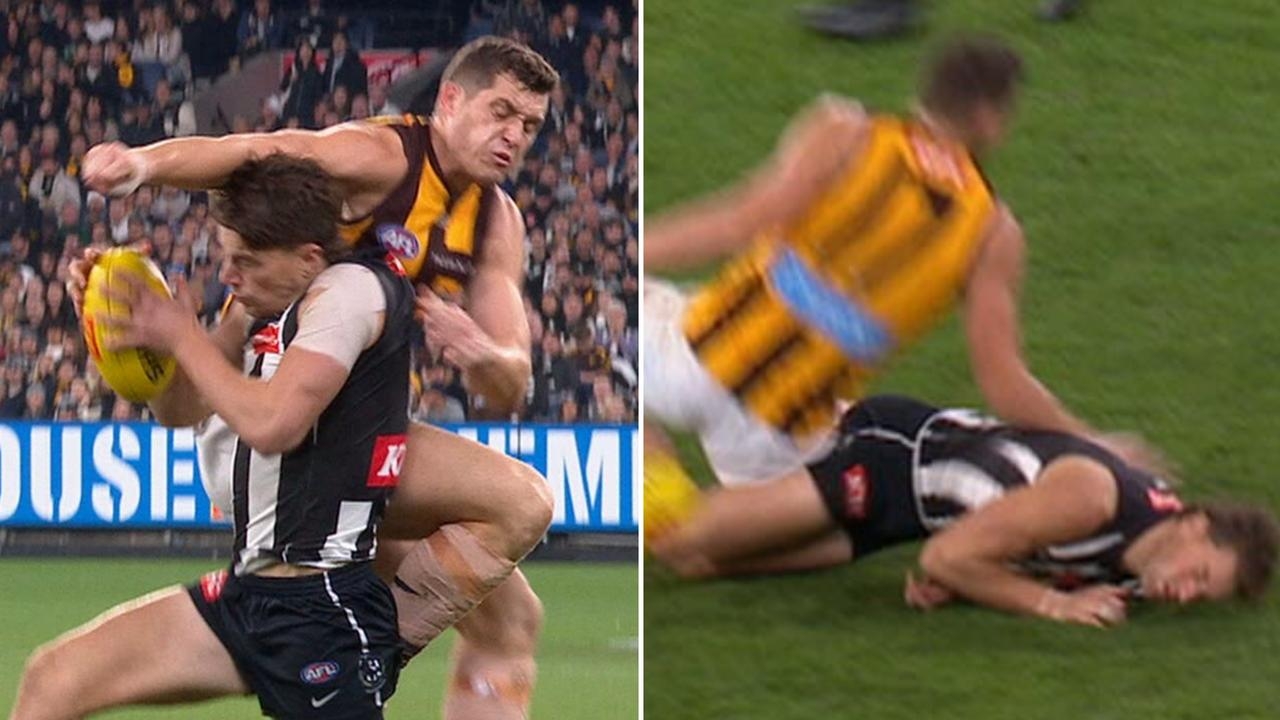 ‘Most generous assessment of the year': AFL's call on Hawk's hit that left Pie concussed