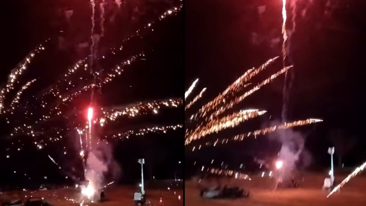 Queensland family carnival descends into chaos after bundle of fireworks misfire into crowd including children