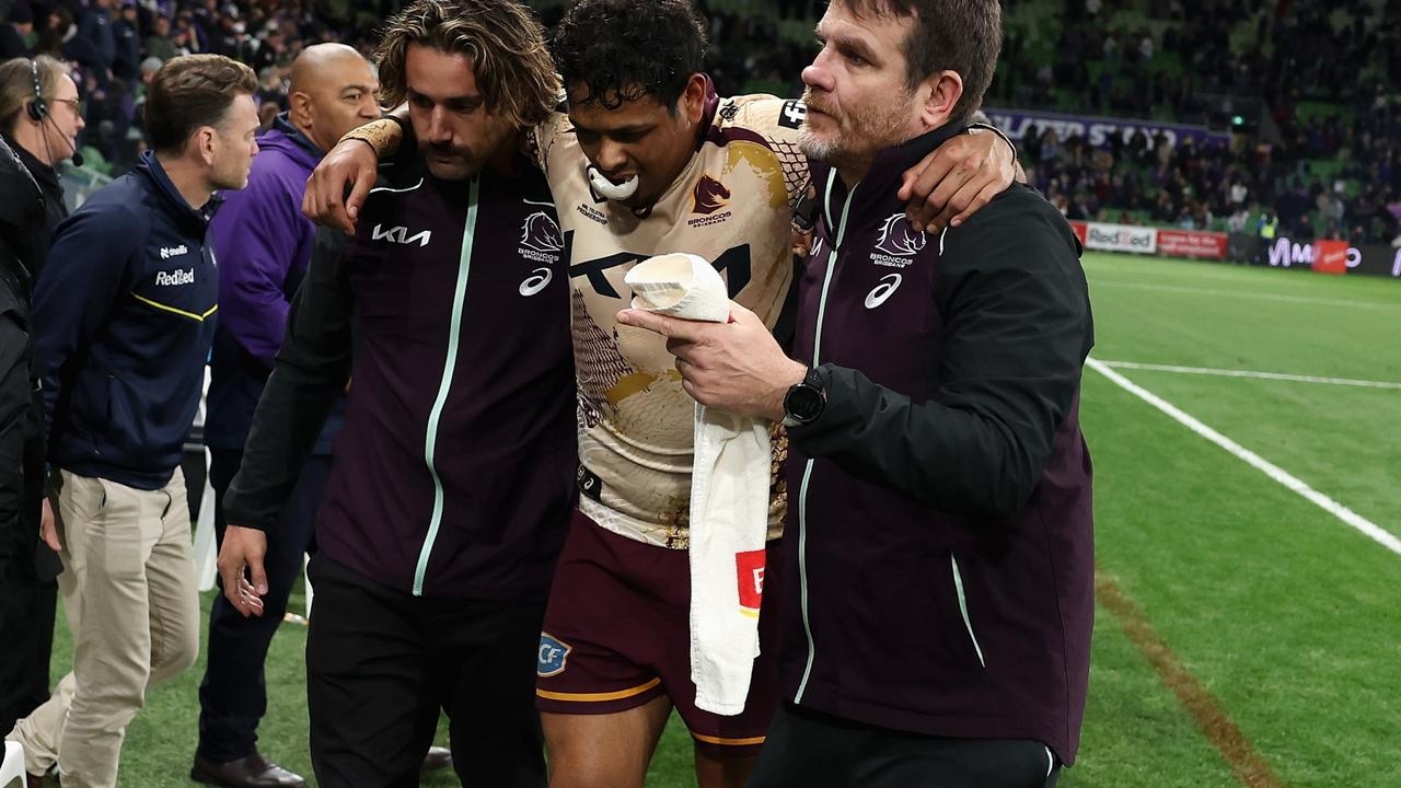Broncos coach Michael Maguire reacts to losing Adam Reynolds, Ezra Mam and Selwyn Cobbo to injuries in loss to Storm