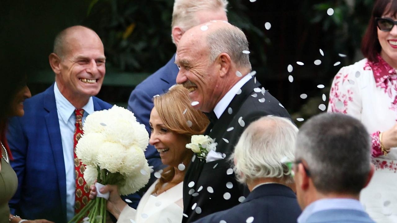 Rugby league great Wally Lewis marries his partner of four years Lynda Adams in Brisbane