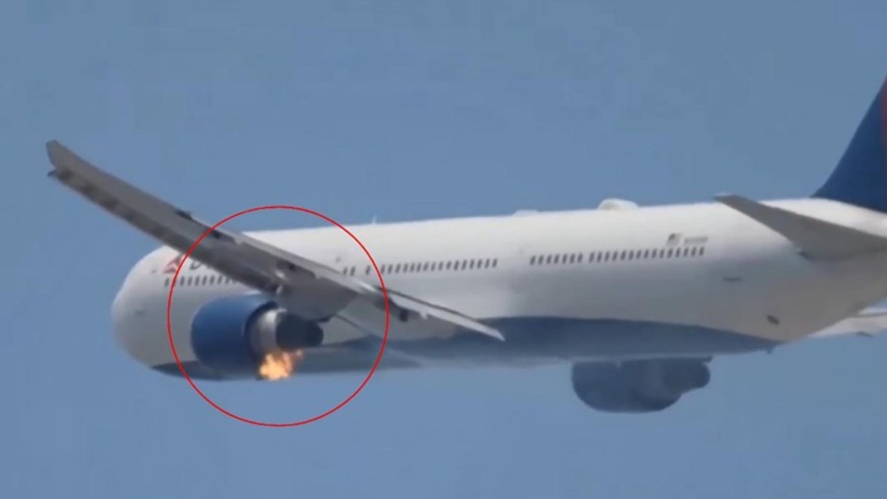 Terrifying moment Delta plane catches fire after take off