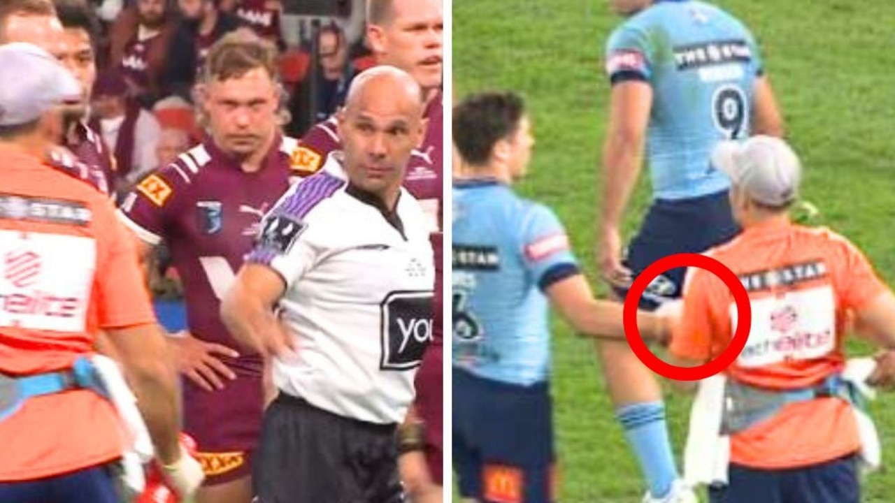 New footage of NSW trainer's unsportsmanlike act emerges as Blues complete 27-year first