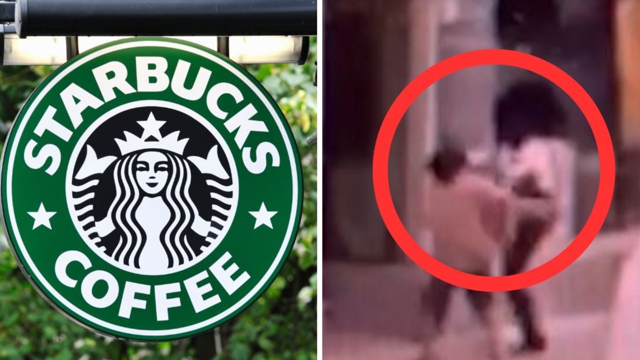 Moment female cop is punched in the face by Starbucks thief