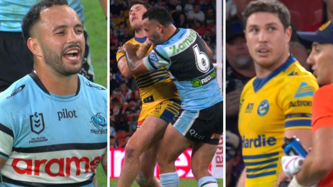 Braydon Trindall, Mitch Moses trade cheeky digs in Sharks' win