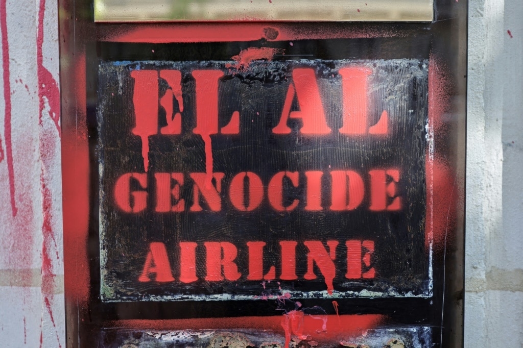 Israeli airline's Paris offices daubed with red paint, slogans