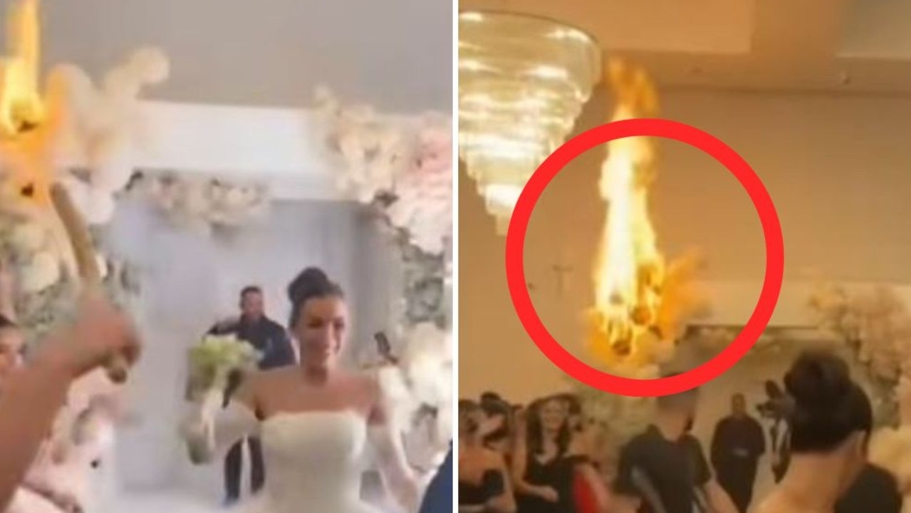 Moment wedding entrance is ‘ruined' as venue catches on fire