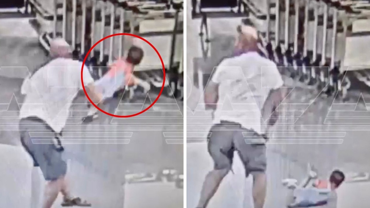Horrific moment man slams toddler into the ground at airport