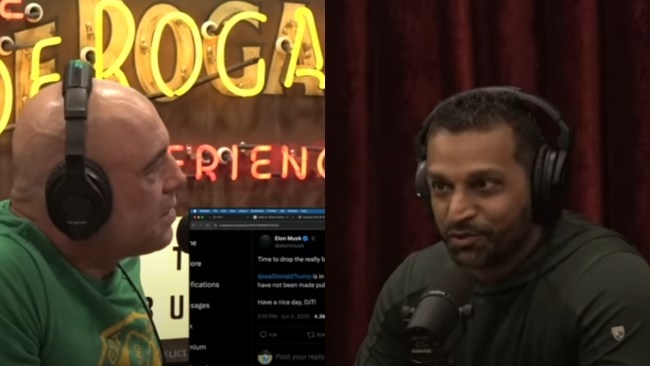 Joe Rogan left shocked as he reacts to Elon Musk and Donald Trump feud during live podcast recording while guest FBI director Kash Patel refuses to weigh in