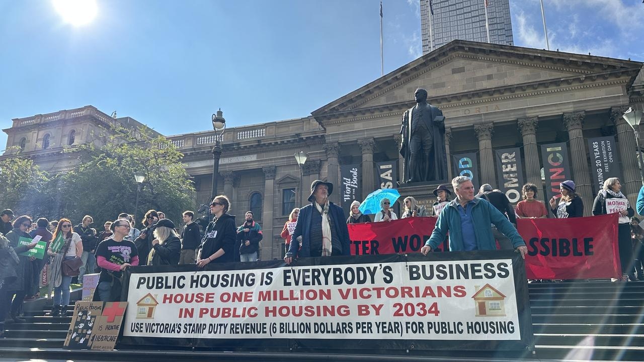 Protesters rally against Allan government's plan to demolish public housing towers