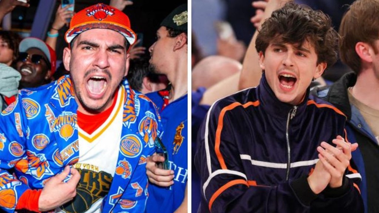 Timothee Chalamet in the stands as Knicks celebrate a huge NBA playoff win