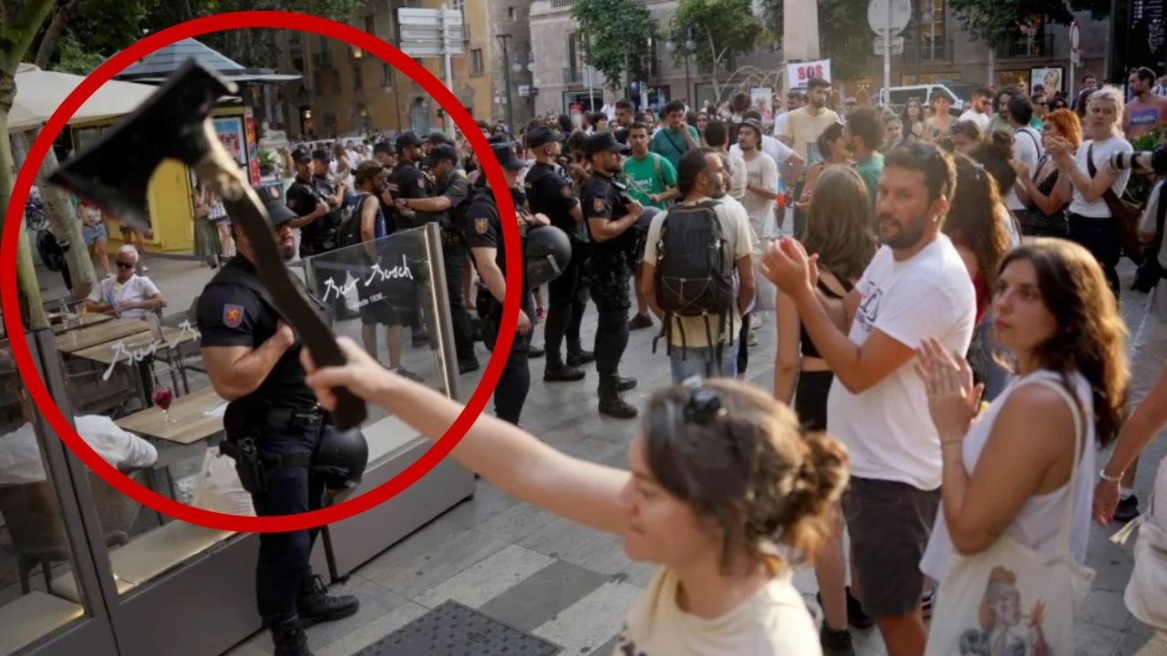 Scary detail in picture as furious Spanish locals unleash on tourists