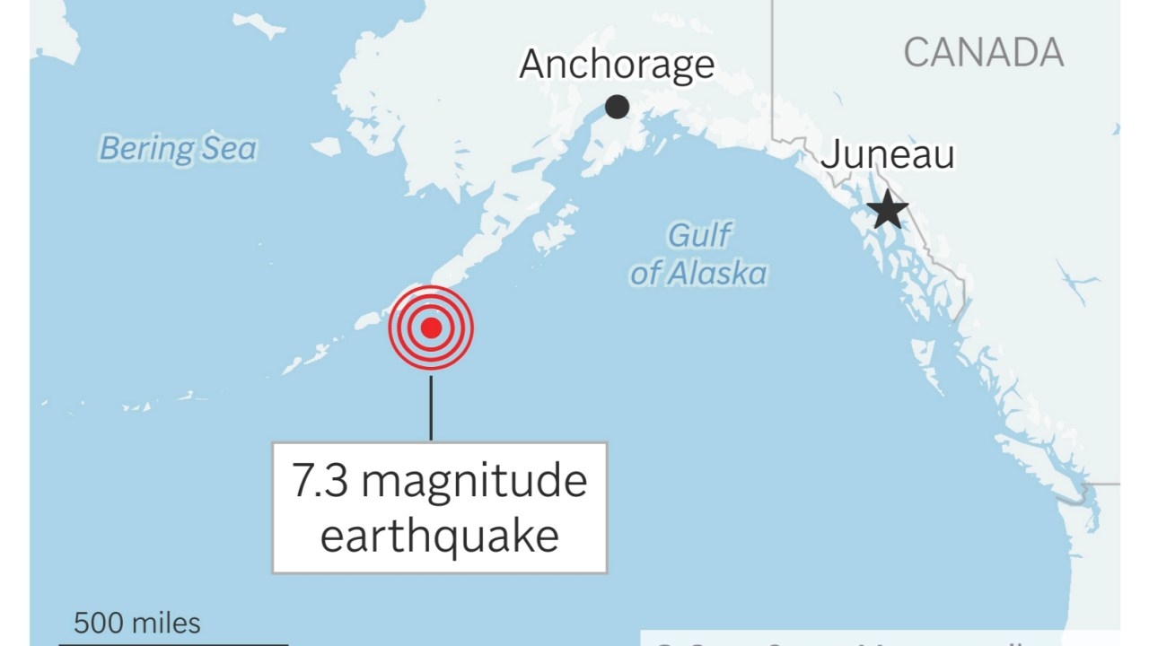 Tsunami advisory issued then cancelled after shallow 7.3-magnitude quake rattles Alaska's south coast