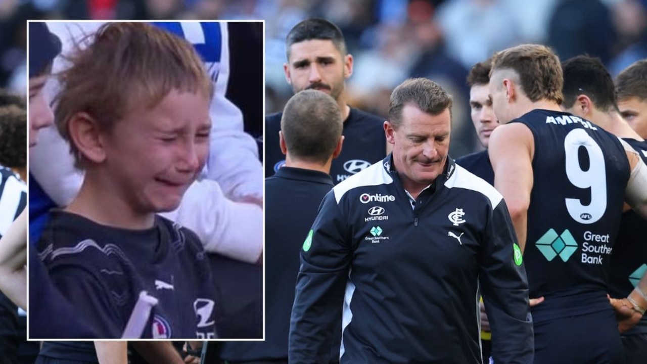 ‘Gross': AFL broadcaster under fire for showing young Carlton fan sobbing
