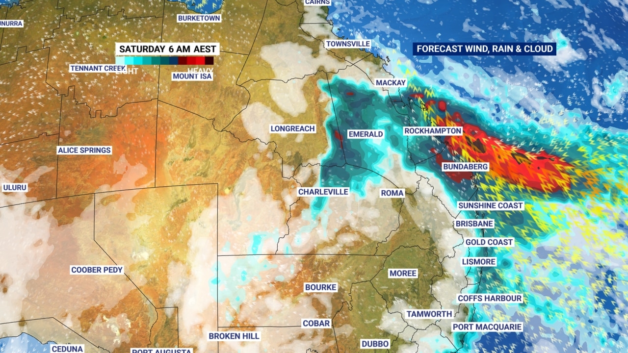 Northwest cloud band to bring days of heavy rain, gusty winds and cold snaps across Queensland as low pressure system builds off the coast