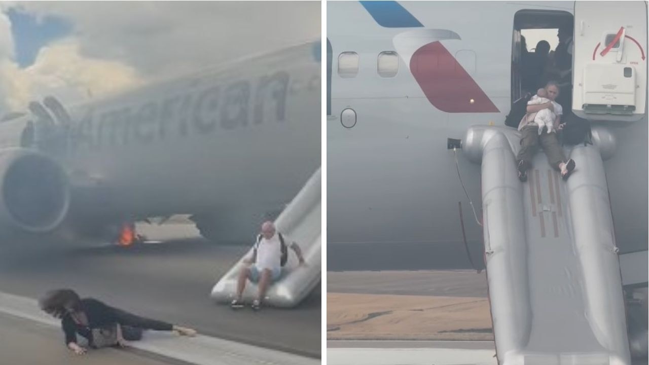 Harrowing footage shows American Airlines plane ‘on fire'