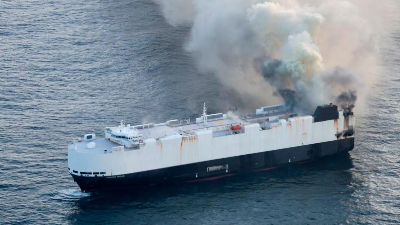 Crew abandons EV ship inferno