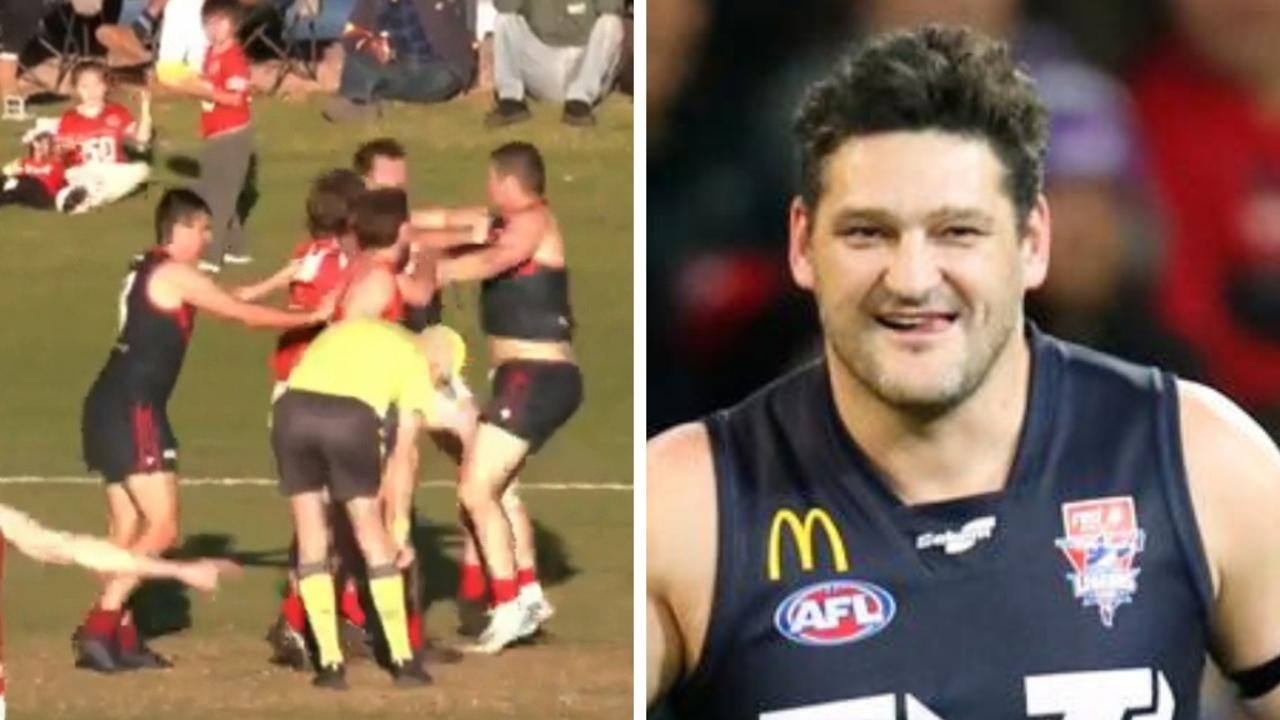 Brendan Fevola marched off field after local footy incident