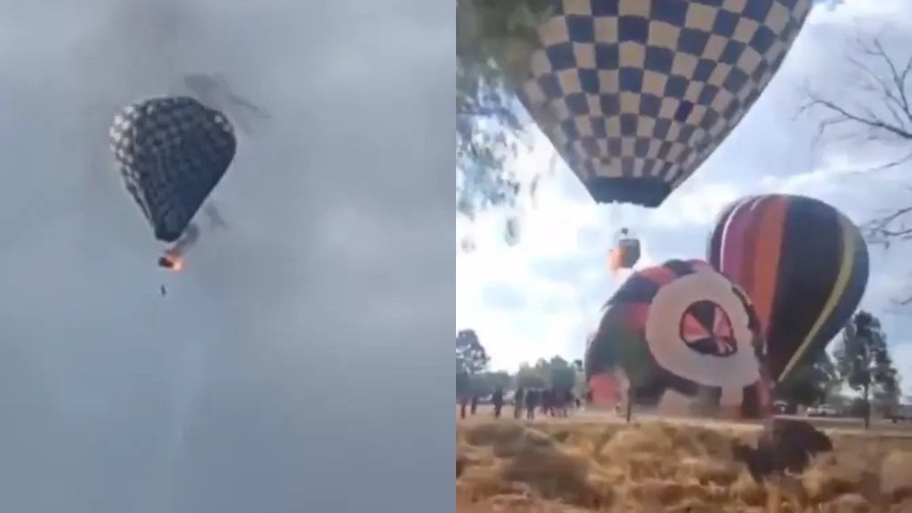 Tragic video captures man dangling from fiery hot air balloon before plummeting to his death after saving two passengers