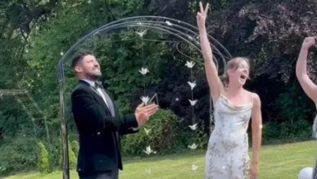 Bride and groom shock wedding guests with unique surname battle at the altar