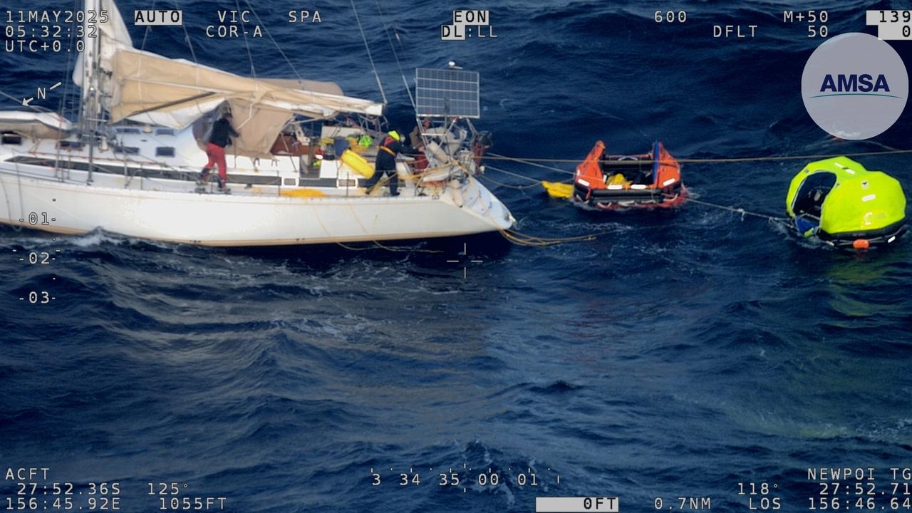 Sailors rescued from sinking yacht in Coral Sea, 350km east of Brisbane
