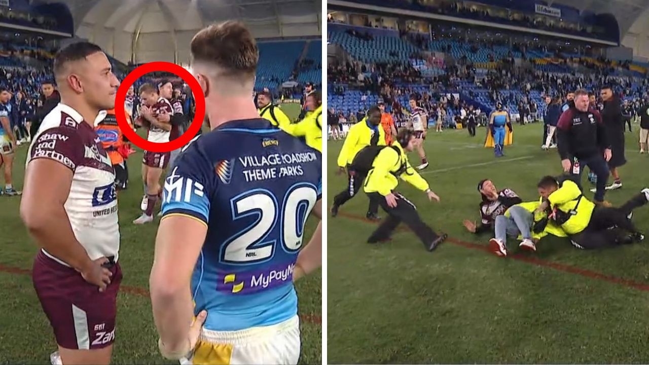 Daly Cherry-Evans grabbed by pitch invader, immediately tackled