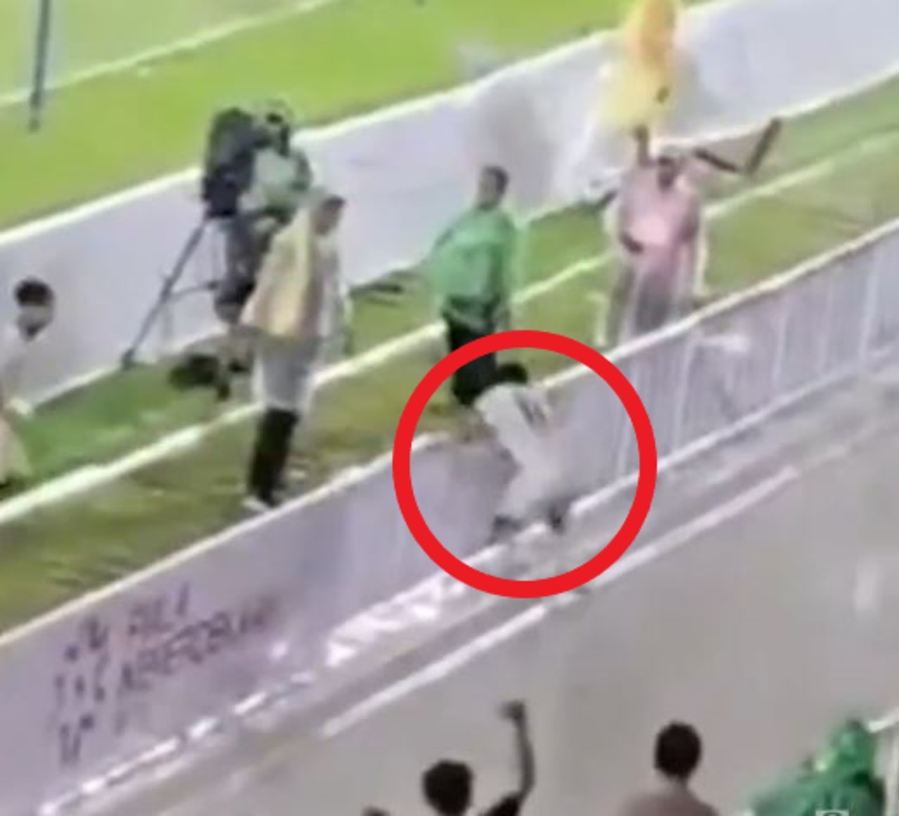 Frightening scenes as footballer plummets into giant ditch celebrating goal