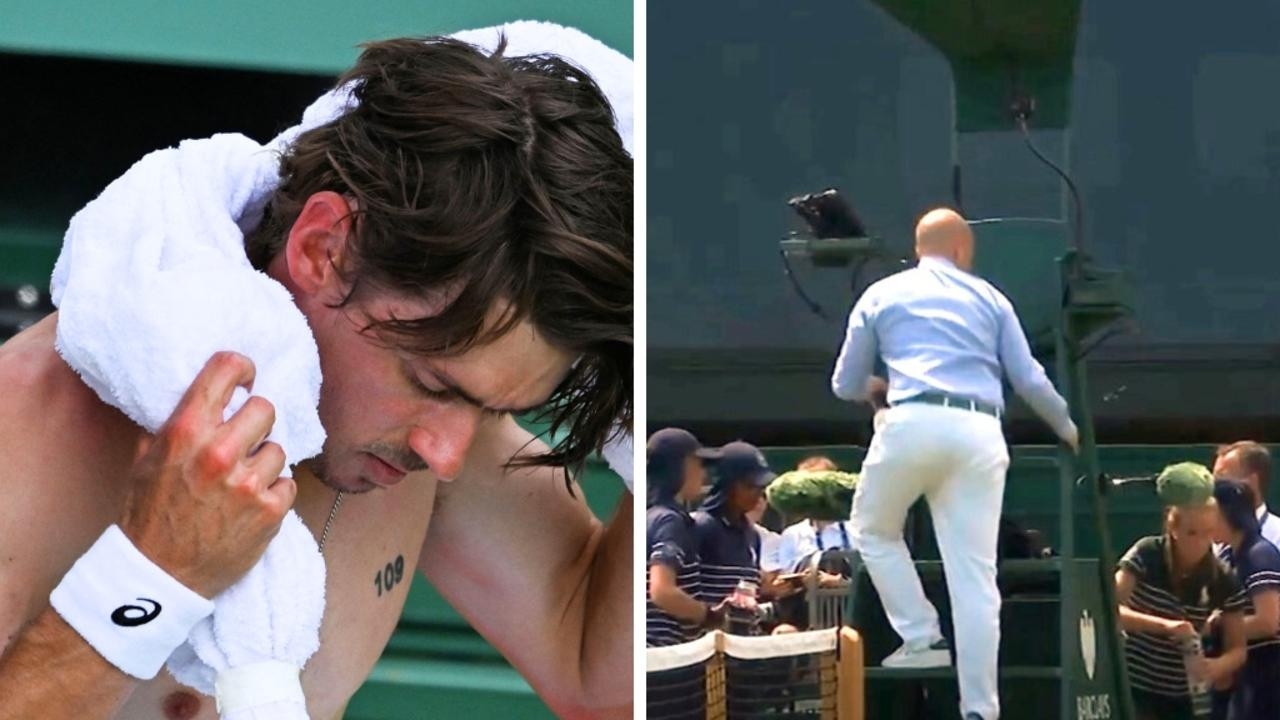 Alex de Minaur in distressing ball boy scene during Wimbledon victory