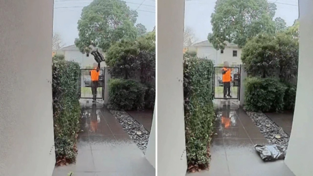 Aussies divided over controversial delivery after video emerged of driver casually tossing delivery over a fence - and Australia Post responds