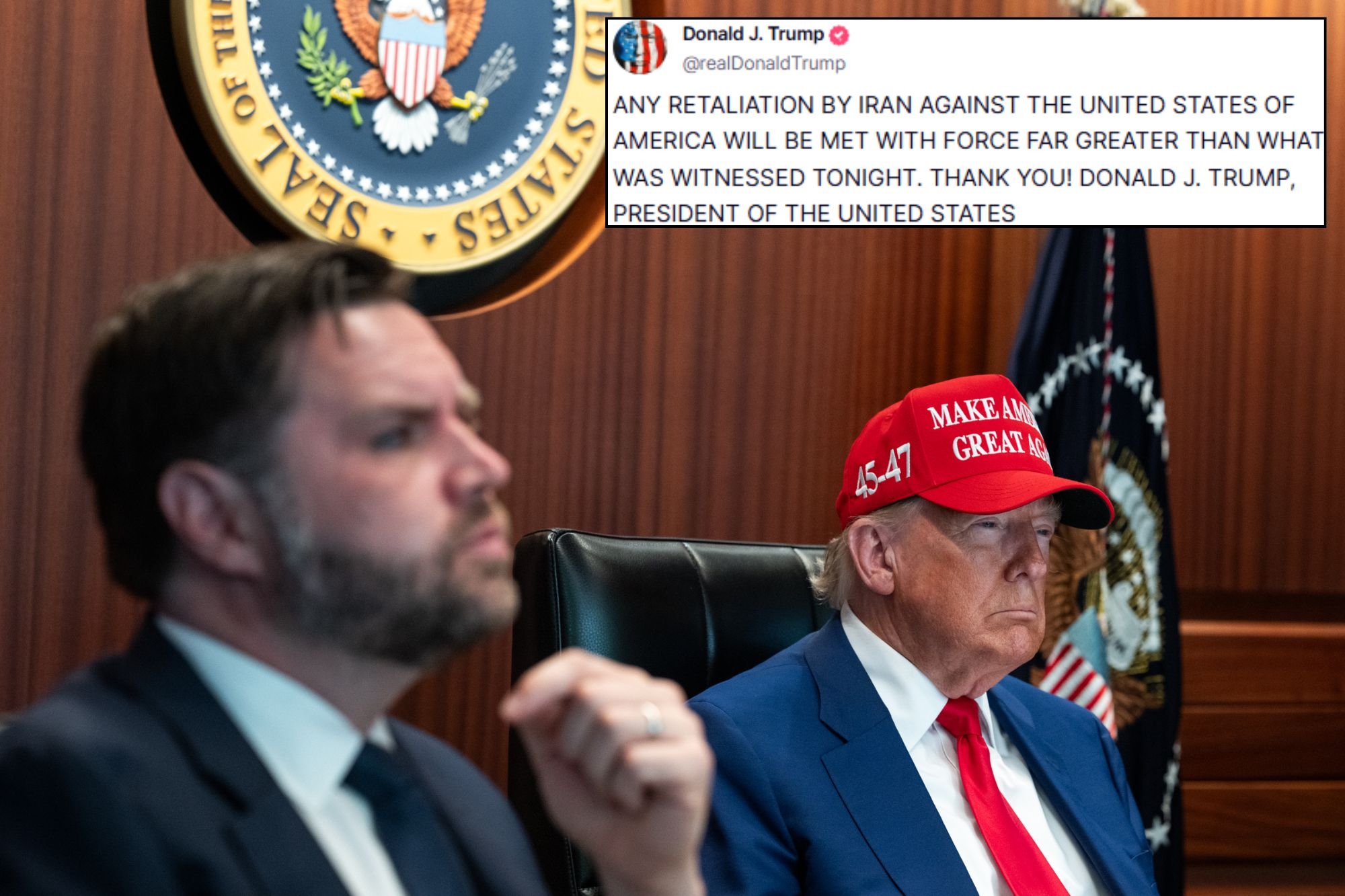 Trump Warns 'Any Retaliation' by Iran Will Be Met With 'Force Far Greater Than What Was Witnessed Tonight'
