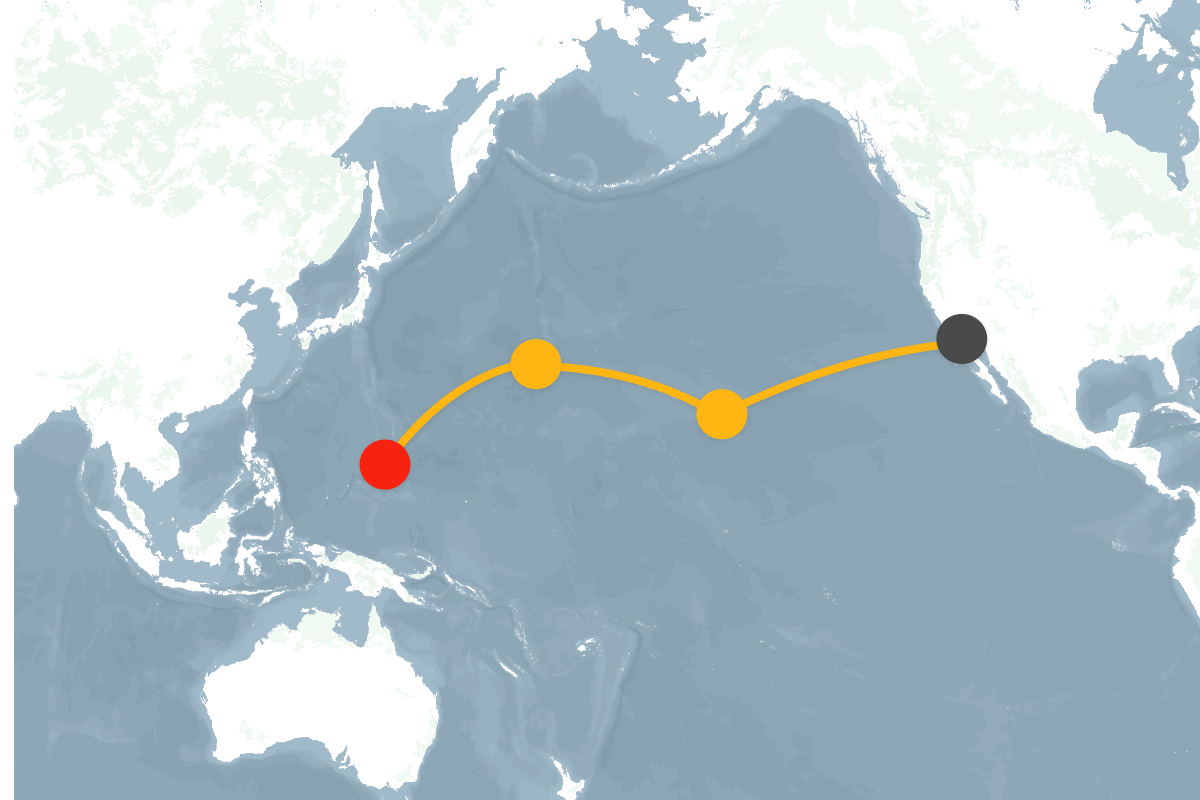 Map Follows US Stealth Warship Through Pacific Waters