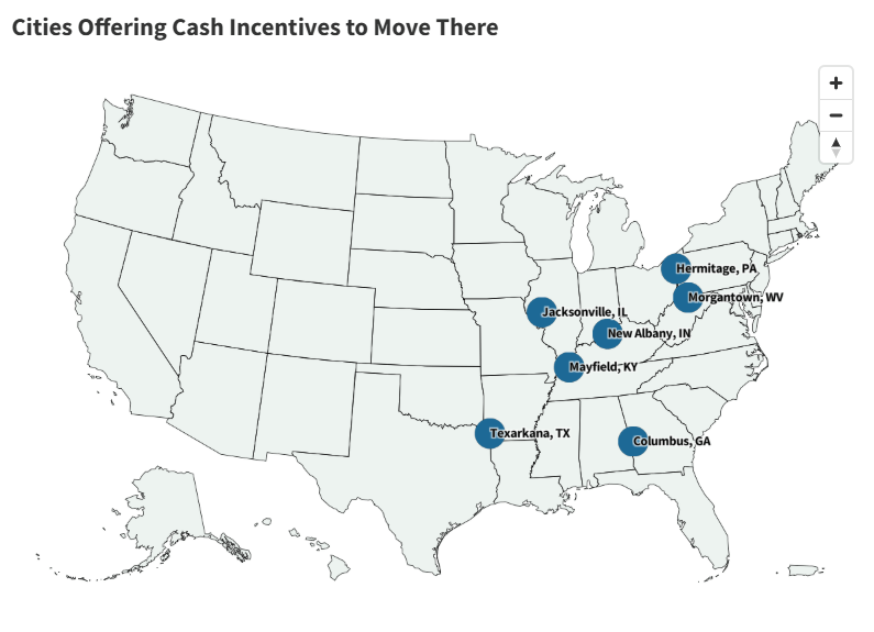 Map Shows U.S. Cities Offering Cash Incentives to Move There