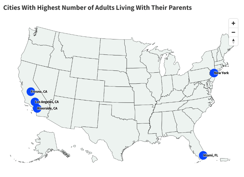 Map Shows Cities With Highest Number of Adults Living With Their Parents