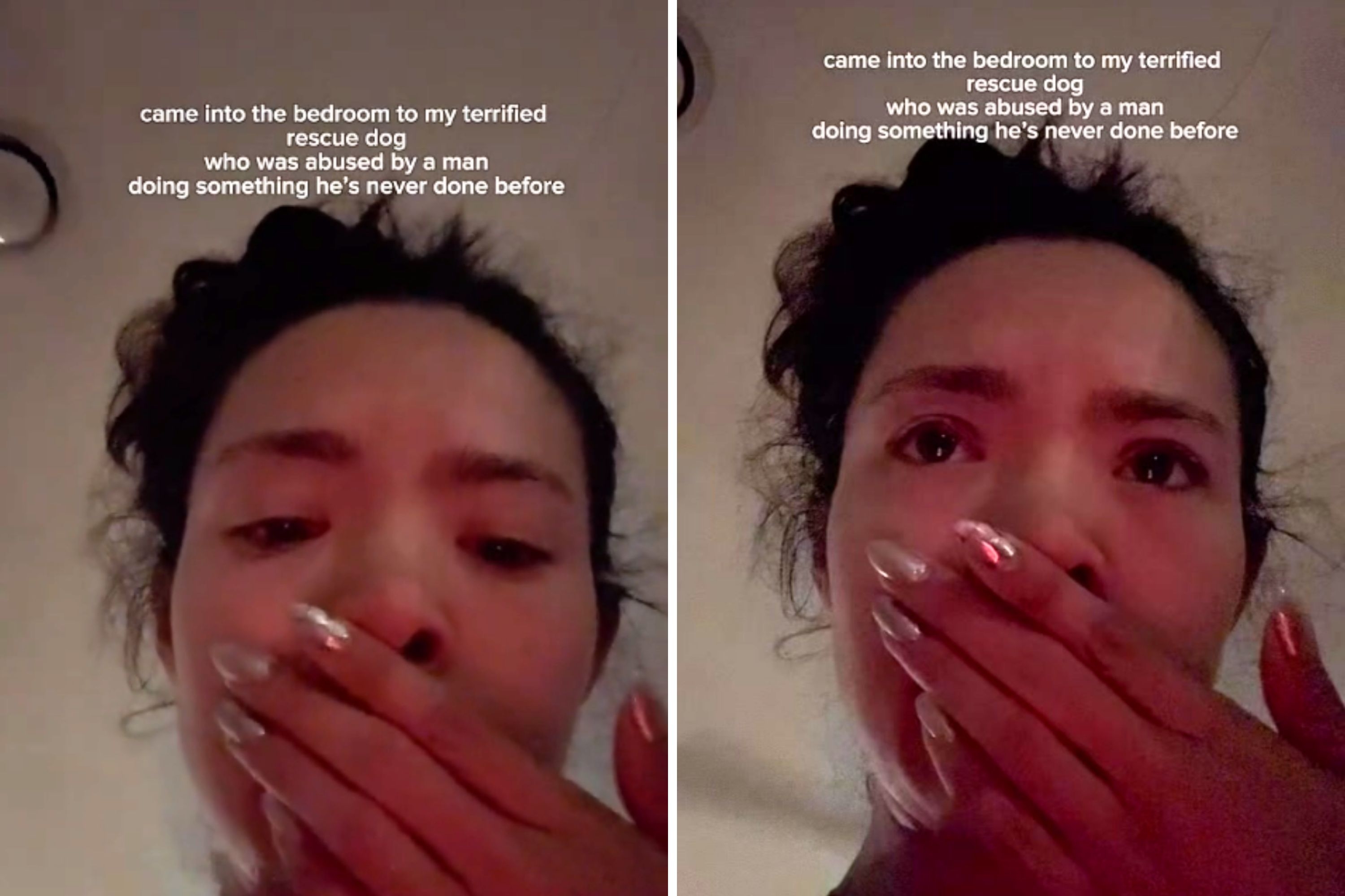 Woman Left Sobbing After Seeing What Her Terrified Rescue Dog Does